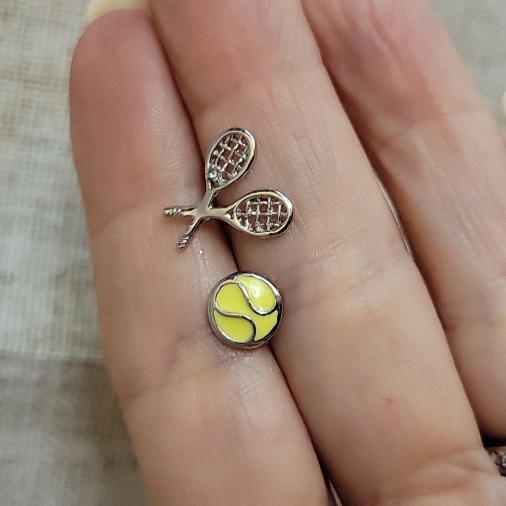 Tennis Racquet and Ball Stud Earrings - Picture 3 of 6